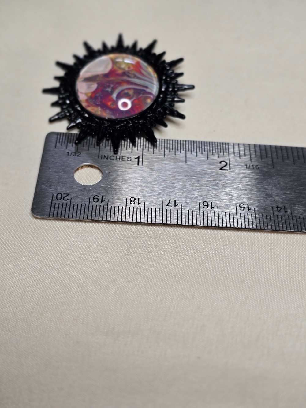 Vibrant Handcrafted Sunburst Pin with Multicolor Center - Picture 3 of 4